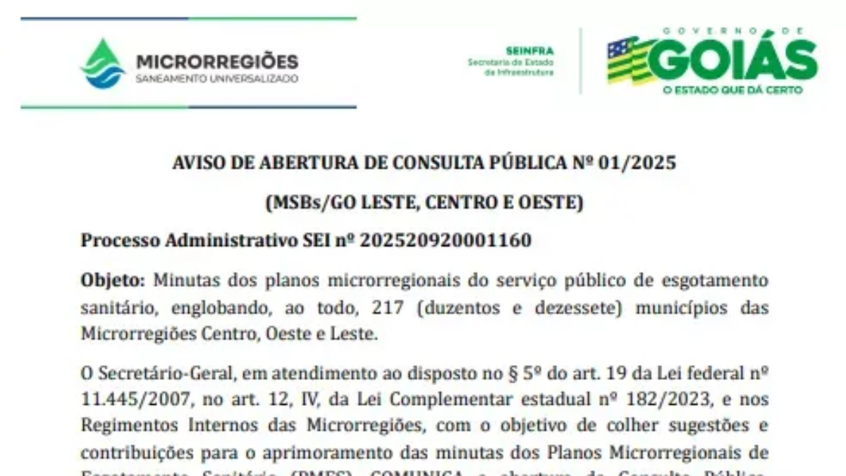 Aviso de Consulta Pública MSB Oeste nº 01/2025